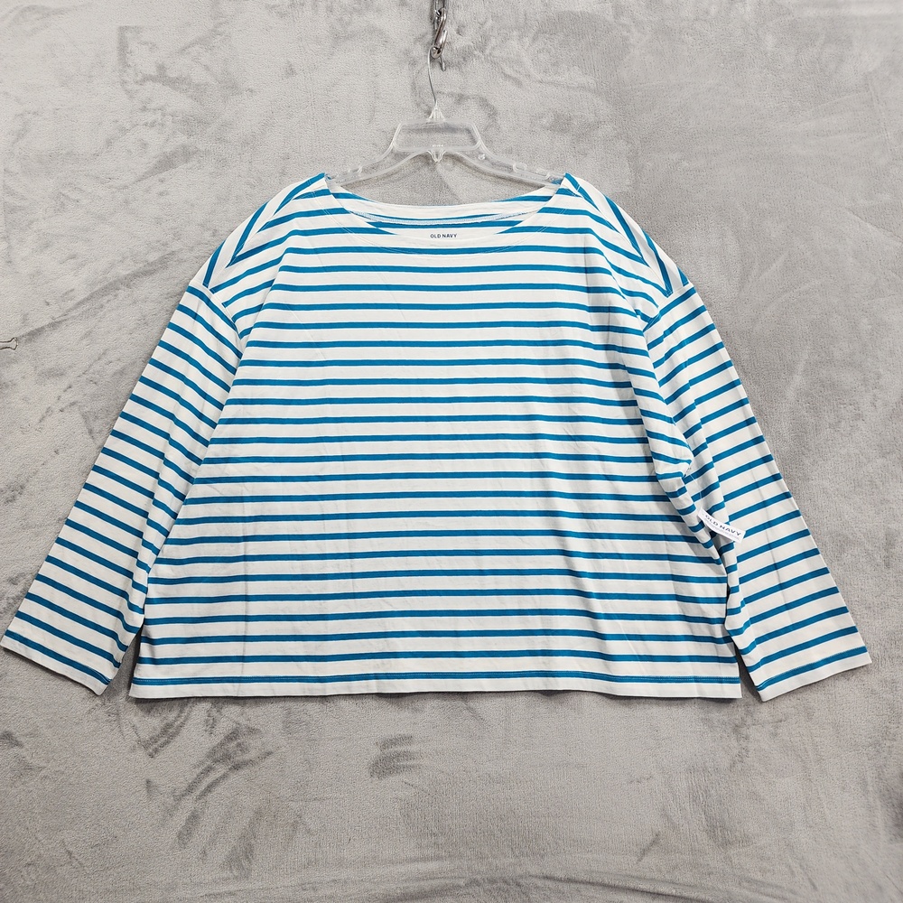 Old Navy Shirt Womens 3X Blue Striped Boat Neck Long Sleeve Mariner Nautical Tee